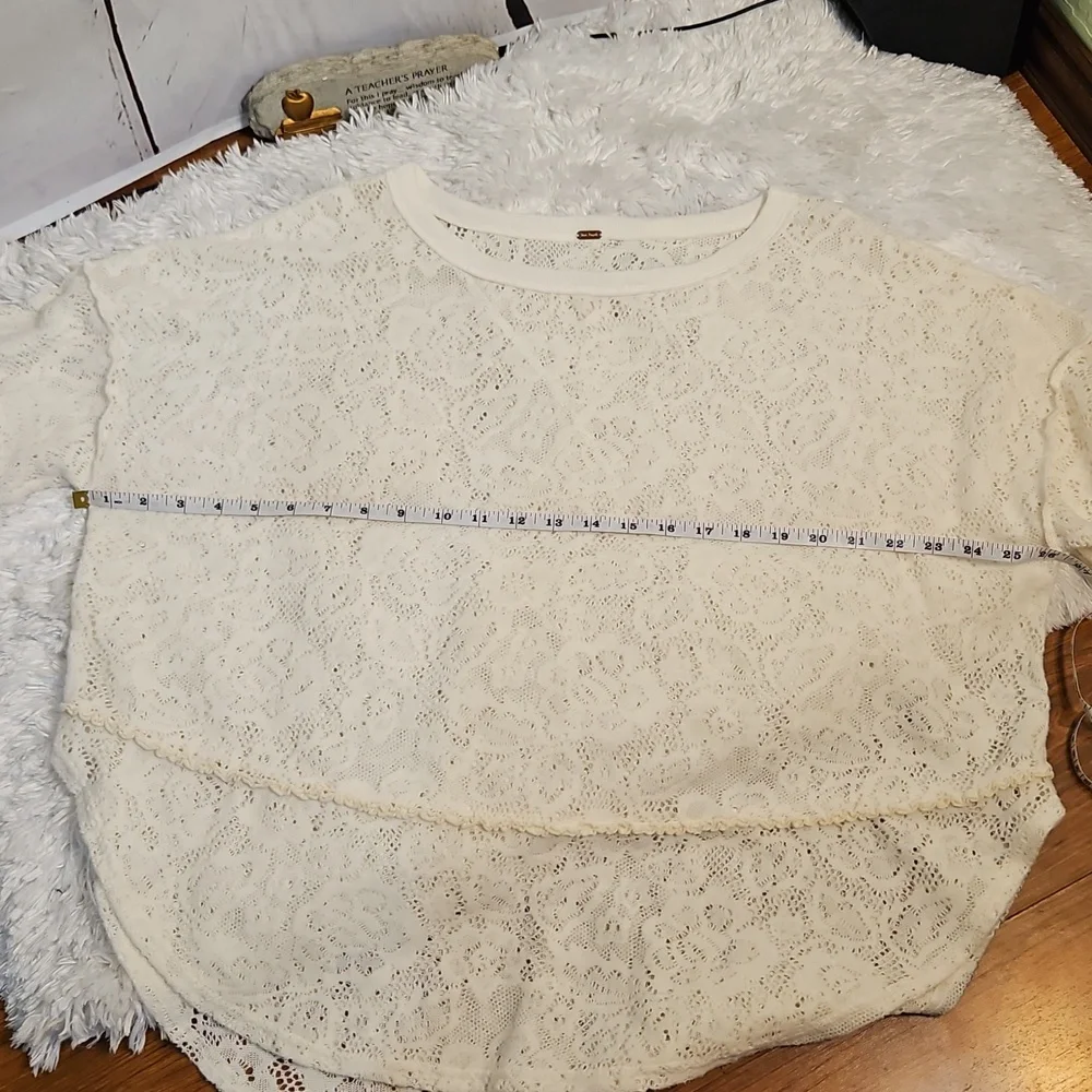 Free People Ivory Lace Knit Pullover Sweater Top, Bohemian Chic,‎ Relaxed